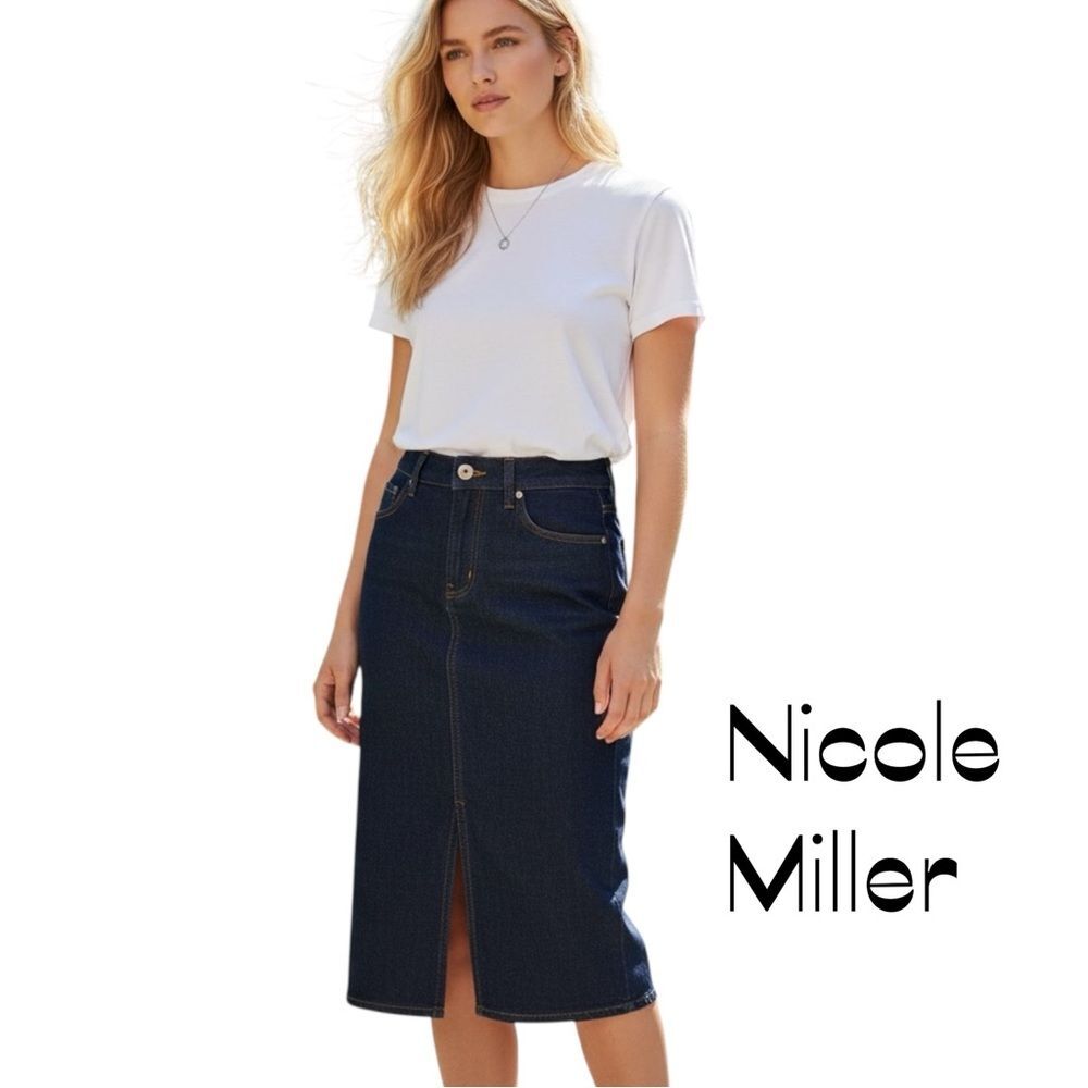 Nicole Miller Dark Indigo Denim Midi Skirt